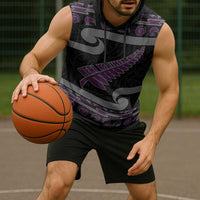 New Zealand Christmas Sleeveless Hoodie Meri Kirihimete Silver Fern Knit Style Purple Color - Polynesian Pride