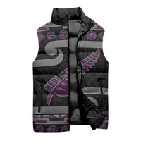 New Zealand Christmas Sleeveless Puffer Jacket Meri Kirihimete Silver Fern Knit Style Purple Color - Polynesian Pride