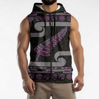 New Zealand Christmas Sleeveless Zip Hoodie Meri Kirihimete Silver Fern Knit Style Purple Color LT03 - Polynesian Pride