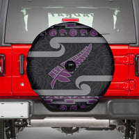 New Zealand Christmas Spare Tire Cover Meri Kirihimete Silver Fern Knit Style Purple Color - Polynesian Pride