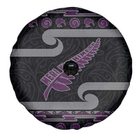 New Zealand Christmas Spare Tire Cover Meri Kirihimete Silver Fern Knit Style Purple Color - Polynesian Pride