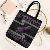 New Zealand Christmas Tote Bag Meri Kirihimete Silver Fern Knit Style Purple Color - Polynesian Pride
