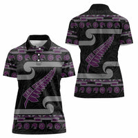 New Zealand Christmas Women Polo Shirt Meri Kirihimete Silver Fern Knit Style Purple Color LT03 - Polynesian Pride