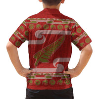 New Zealand Christmas Family Matching Off Shoulder Short Dress and Hawaiian Shirt Meri Kirihimete Silver Fern Knit Style Green Color - Polynesian Pride