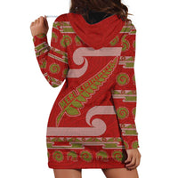 New Zealand Christmas Hoodie Dress Meri Kirihimete Silver Fern Knit Style Green Color - Polynesian Pride