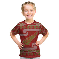 New Zealand Christmas Kid T Shirt Meri Kirihimete Silver Fern Knit Style Green Color - Polynesian Pride