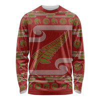 New Zealand Christmas Long Sleeve Shirt Meri Kirihimete Silver Fern Knit Style Green Color - Polynesian Pride
