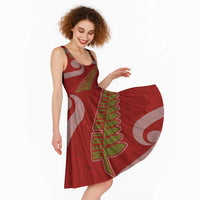 New Zealand Christmas Midi Dress Meri Kirihimete Silver Fern Knit Style Green Color - Polynesian Pride