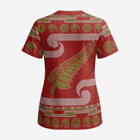 New Zealand Christmas Scrub Top Meri Kirihimete Silver Fern Knit Style Green Color - Polynesian Pride