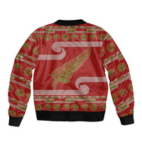New Zealand Christmas Sleeve Zip Bomber Jacket Meri Kirihimete Silver Fern Knit Style Green Color - Polynesian Pride