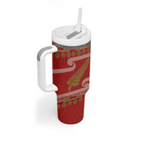 New Zealand Christmas Tumbler With Handle Meri Kirihimete Silver Fern Knit Style Green Color - Polynesian Pride