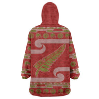 New Zealand Christmas Wearable Blanket Hoodie Meri Kirihimete Silver Fern Knit Style Green Color - Polynesian Pride