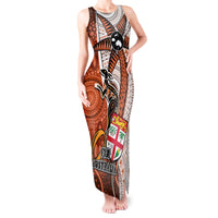Personalised Fiji Australia Rugby Tank Maxi Dress Kangaroo and Palm Tree Orange Tapa Pattern Mix Aboriginal LT03 Women Orange - Polynesian Pride