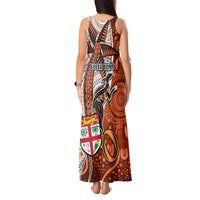 Personalised Fiji Australia Rugby Tank Maxi Dress Kangaroo and Palm Tree Orange Tapa Pattern Mix Aboriginal LT03 - Polynesian Pride
