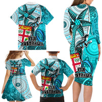 fiji-australia-rugby-family-matching-long-sleeve-bodycon-dress-and-hawaiian-shirt-kangaroo-and-palm-tree-blue-tapa-pattern-mix-aboriginal
