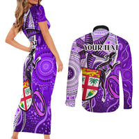 personalised-fiji-australia-rugby-couples-matching-short-sleeve-bodycon-dress-and-long-sleeve-button-shirts-kangaroo-and-palm-tree-purple-tapa-pattern-mix-aboriginal