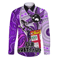 personalised-fiji-australia-rugby-family-matching-short-sleeve-bodycon-dress-and-hawaiian-shirt-kangaroo-and-palm-tree-purple-tapa-pattern-mix-aboriginal