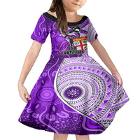 personalised-fiji-australia-rugby-kid-short-sleeve-dress-kangaroo-and-palm-tree-purple-tapa-pattern-mix-aboriginal