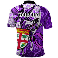 Personalised Fiji Australia Rugby Polo Shirt Kangaroo and Palm Tree Purple Tapa Pattern Mix Aboriginal LT03 - Polynesian Pride