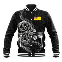 Personalised Niue Darts Masters Baseball Jacket Tribal Hiapo Dartboard - Polynesian Pride