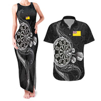 Personalised Niue Darts Masters Couples Matching Tank Maxi Dress and Hawaiian Shirt Tribal Hiapo Dartboard - Polynesian Pride