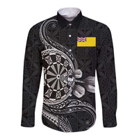 Personalised Niue Darts Masters Long Sleeve Button Shirt Tribal Hiapo Dartboard - Polynesian Pride