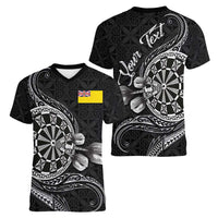 Personalised Niue Darts Masters Women V-Neck T-Shirt Tribal Hiapo Dartboard - Polynesian Pride