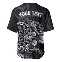 Personalised New Zealand Aotearoa Darts Masters Baseball Jersey Tribal Silver Fern and Ta Moko Dartboard - Polynesian Pride