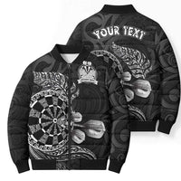 Personalised New Zealand Aotearoa Darts Masters Bomber Puffer Jacket Tribal Silver Fern and Ta Moko Dartboard - Polynesian Pride
