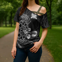 Personalised New Zealand Aotearoa Darts Masters Cross Shoulder Shirt Tribal Silver Fern and Ta Moko Dartboard - Polynesian Pride