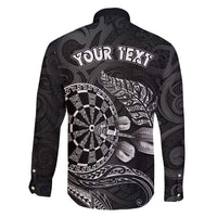 Personalised New Zealand Aotearoa Darts Masters Family Matching Summer Maxi Dress and Hawaiian Shirt Tribal Silver Fern and Ta Moko Dartboard - Polynesian Pride