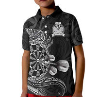 Personalised New Zealand Aotearoa Darts Masters Kid Polo Shirt Tribal Silver Fern and Ta Moko Dartboard - Polynesian Pride
