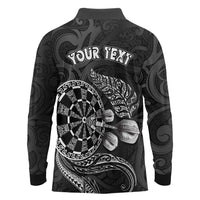 Personalised New Zealand Aotearoa Darts Masters Long Sleeve Polo Shirt Tribal Silver Fern and Ta Moko Dartboard - Polynesian Pride
