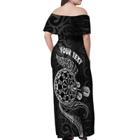 Personalised New Zealand Aotearoa Darts Masters Off Shoulder Maxi Dress Tribal Silver Fern and Ta Moko Dartboard - Polynesian Pride