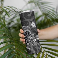 Personalised New Zealand Aotearoa Darts Masters Skinny Tumbler Tribal Silver Fern and Ta Moko Dartboard - Polynesian Pride