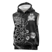 Personalised New Zealand Aotearoa Darts Masters Sleeveless Zip Hoodie Tribal Silver Fern and Ta Moko Dartboard LT03 Black - Polynesian Pride