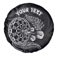Personalised New Zealand Aotearoa Darts Masters Spare Tire Cover Tribal Silver Fern and Ta Moko Dartboard - Polynesian Pride