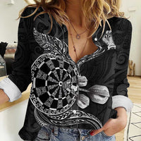 Personalised New Zealand Aotearoa Darts Masters Women Casual Shirt Tribal Silver Fern and Ta Moko Dartboard - Polynesian Pride