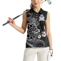 Personalised New Zealand Aotearoa Darts Masters Women Sleeveless Polo Shirt Tribal Silver Fern and Ta Moko Dartboard - Polynesian Pride