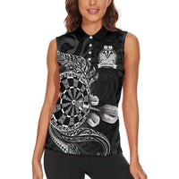 Personalised New Zealand Aotearoa Darts Masters Women Sleeveless Polo Shirt Tribal Silver Fern and Ta Moko Dartboard - Polynesian Pride