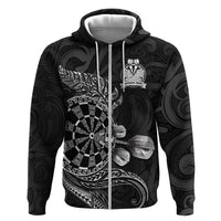 Personalised New Zealand Aotearoa Darts Masters Zip Hoodie Tribal Silver Fern and Ta Moko Dartboard - Polynesian Pride