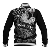 Personalised New Zealand Aotearoa Darts Masters Baseball Jacket Silver Fern and Maori Spirit - Polynesian Pride