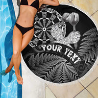Personalised New Zealand Aotearoa Darts Masters Beach Blanket Silver Fern and Maori Spirit - Polynesian Pride