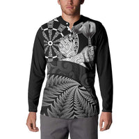 Personalised New Zealand Aotearoa Darts Masters Button Sweatshirt Silver Fern and Maori Spirit - Polynesian Pride