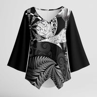 Personalised New Zealand Aotearoa Darts Masters Kimono Sleeve Blouse Silver Fern and Maori Spirit - Polynesian Pride