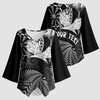 Personalised New Zealand Aotearoa Darts Masters Kimono Sleeve Blouse Silver Fern and Maori Spirit - Polynesian Pride