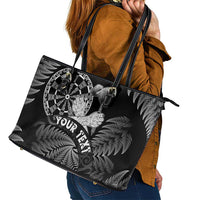 Personalised New Zealand Aotearoa Darts Masters Leather Tote Bag Silver Fern and Maori Spirit - Polynesian Pride