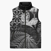 Personalised New Zealand Aotearoa Darts Masters Sleeveless Puffer Jacket Silver Fern and Maori Spirit - Polynesian Pride