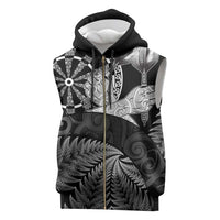 Personalised New Zealand Aotearoa Darts Masters Sleeveless Zip Hoodie Silver Fern and Maori Spirit - Polynesian Pride
