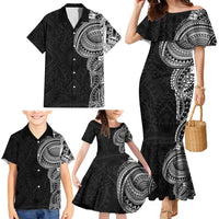 Traditional Polynesian Art Tattoos Family Matching Mermaid Dress and Hawaiian Shirt Black Color LT03 - Polynesian Pride
